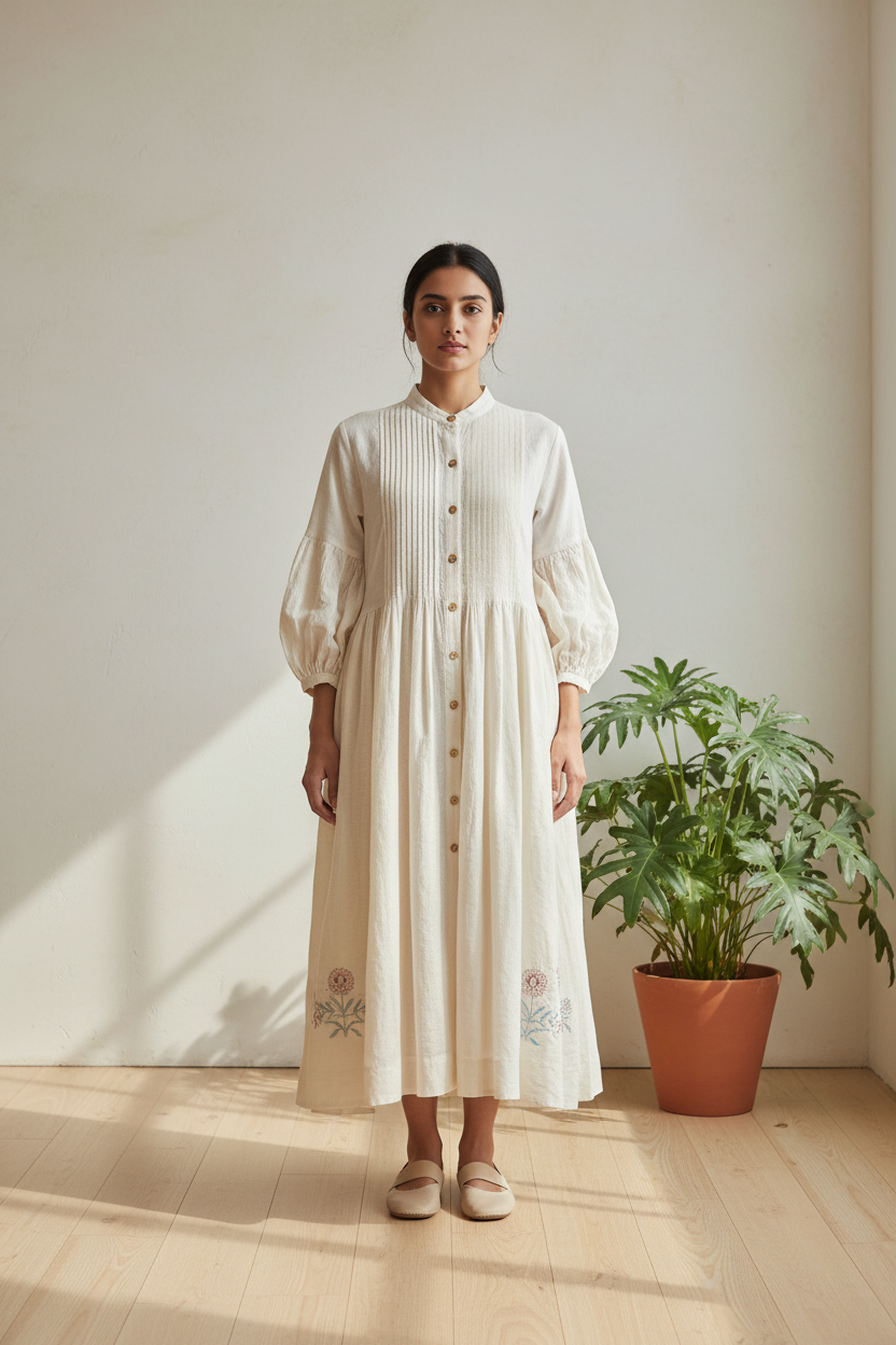 The Pintuck- Bishop Sleeve Maxi Dress
