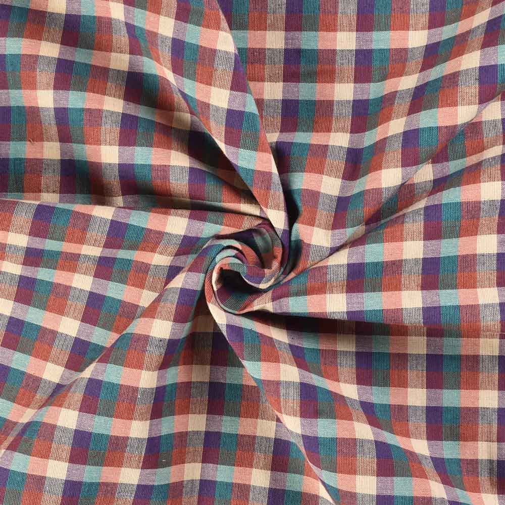 Check Multicolour Pure Cotton 100 GSM Handwoven Fabric 465