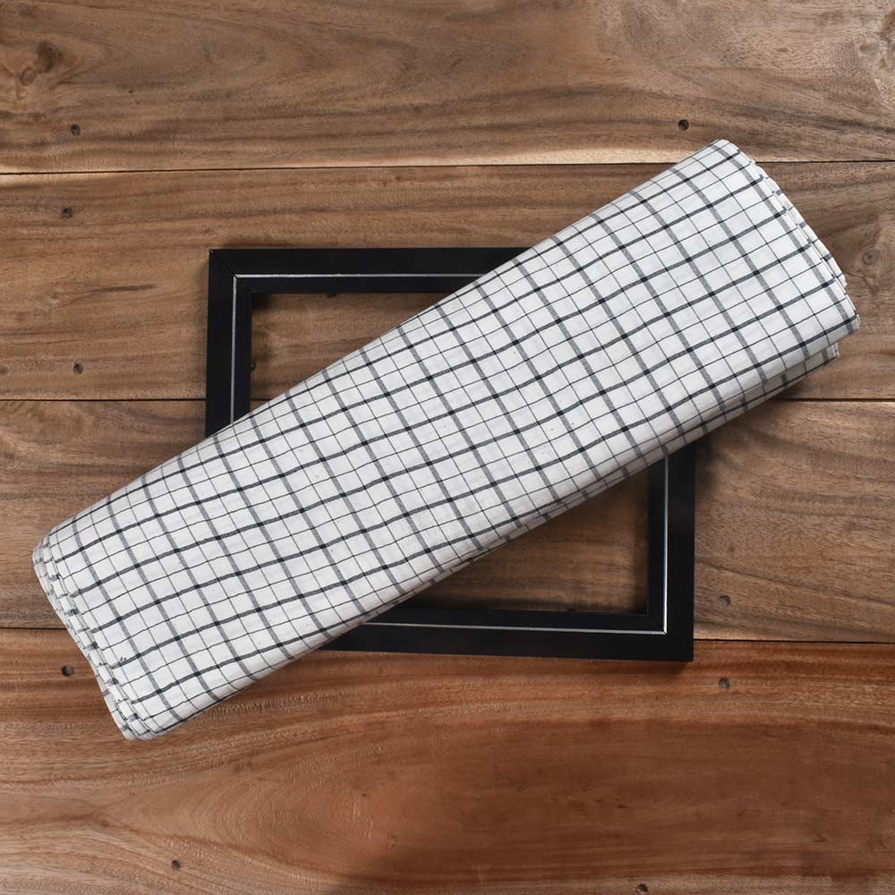 Check Black & White Pure Cotton 83 GSM Handwoven Fabric