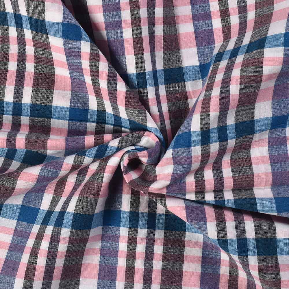Check Multicolor Pure Cotton 94 GSM Handwoven Fabric 428