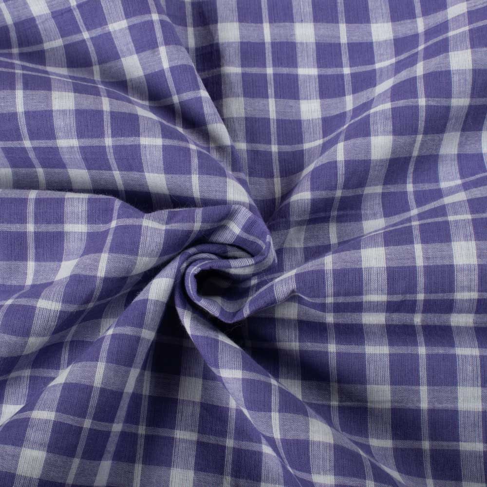 Check White & Purple Pure Cotton 55 GSM Handwoven Fabric