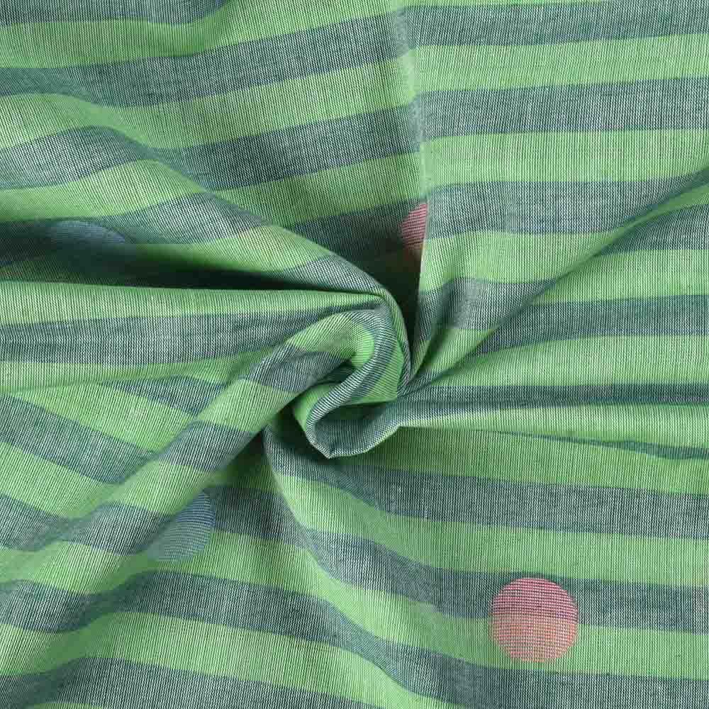 Stripe Green Jamdani Pure Cotton 60 GSM Handwoven Fabric