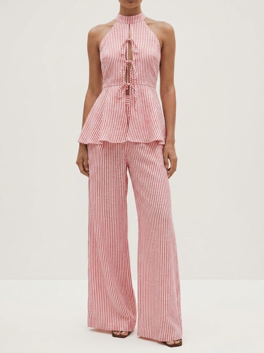 Elegant Ties Peplum Top & Full Pant Co-ord Set