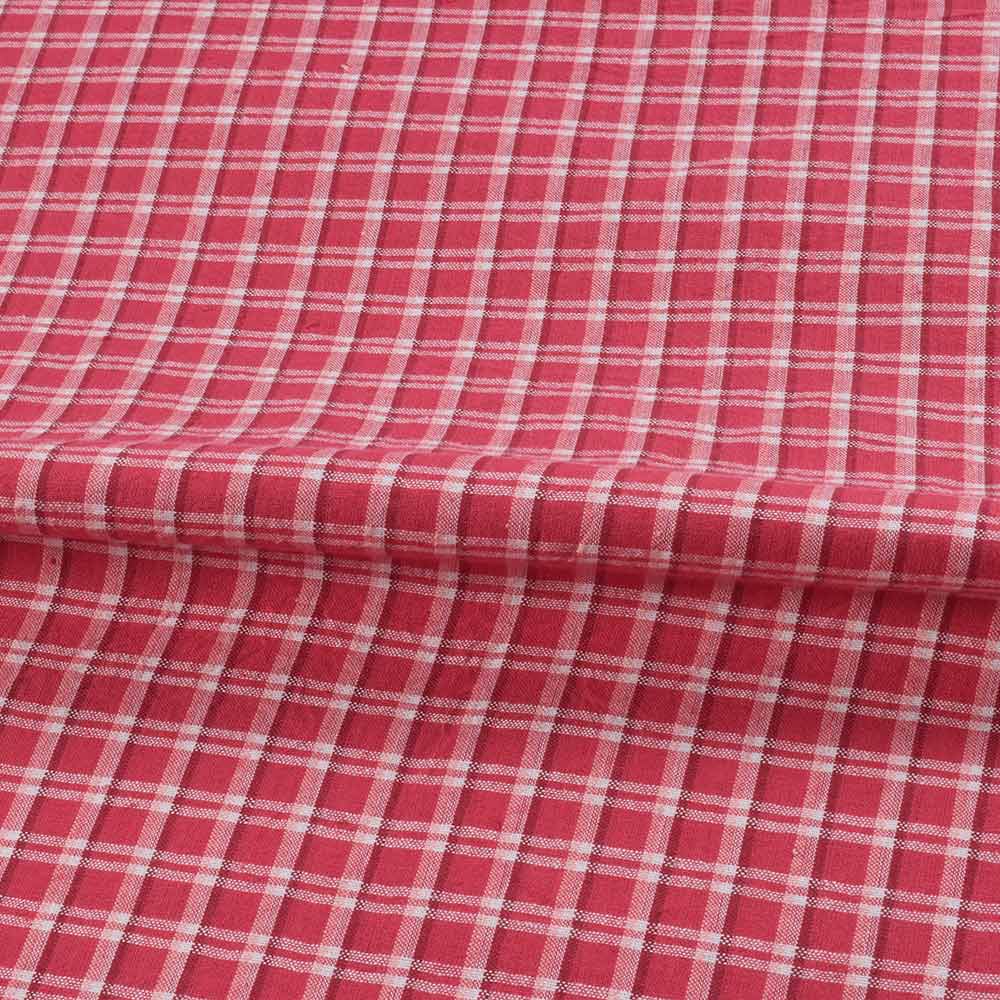 CHECK RED & WHITE PURE COTTON 125 GSM HANDWOVEN FABRIC