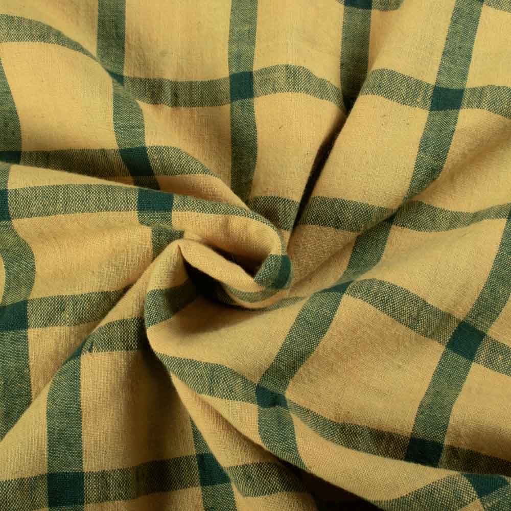 Check Yellow & Blue 120 GSM Khadi Handwoven Fabric