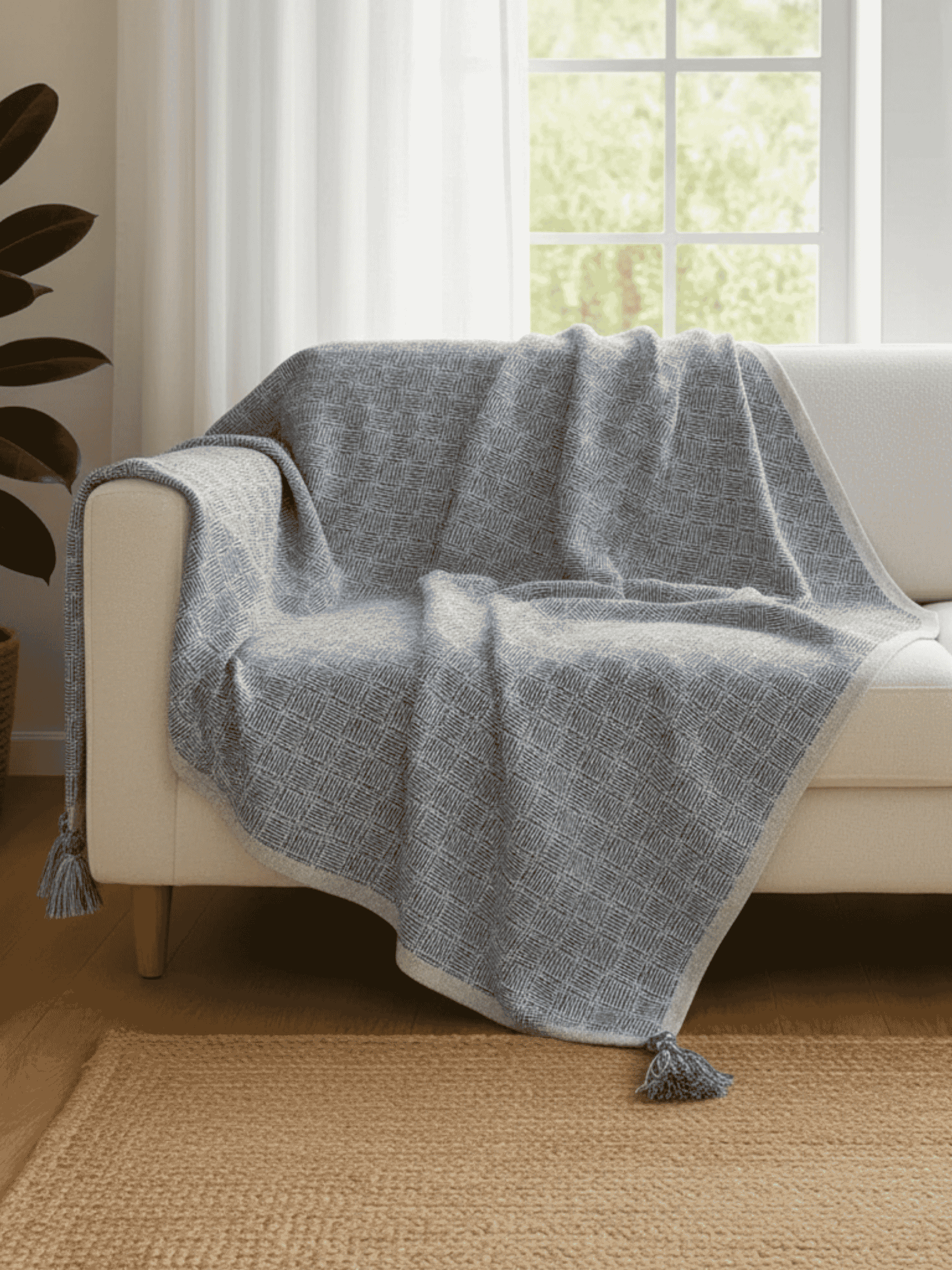 Matty Check Blue & White Pure Khadi Sofa Throw