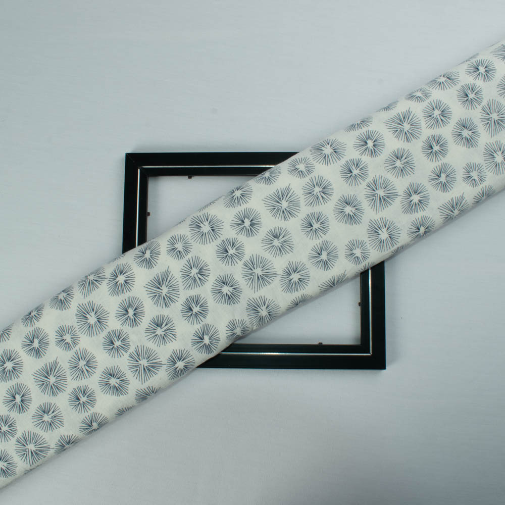 Abstract Off White Screenprinted Pure Khadi 90 GSM Handwoven Fabric