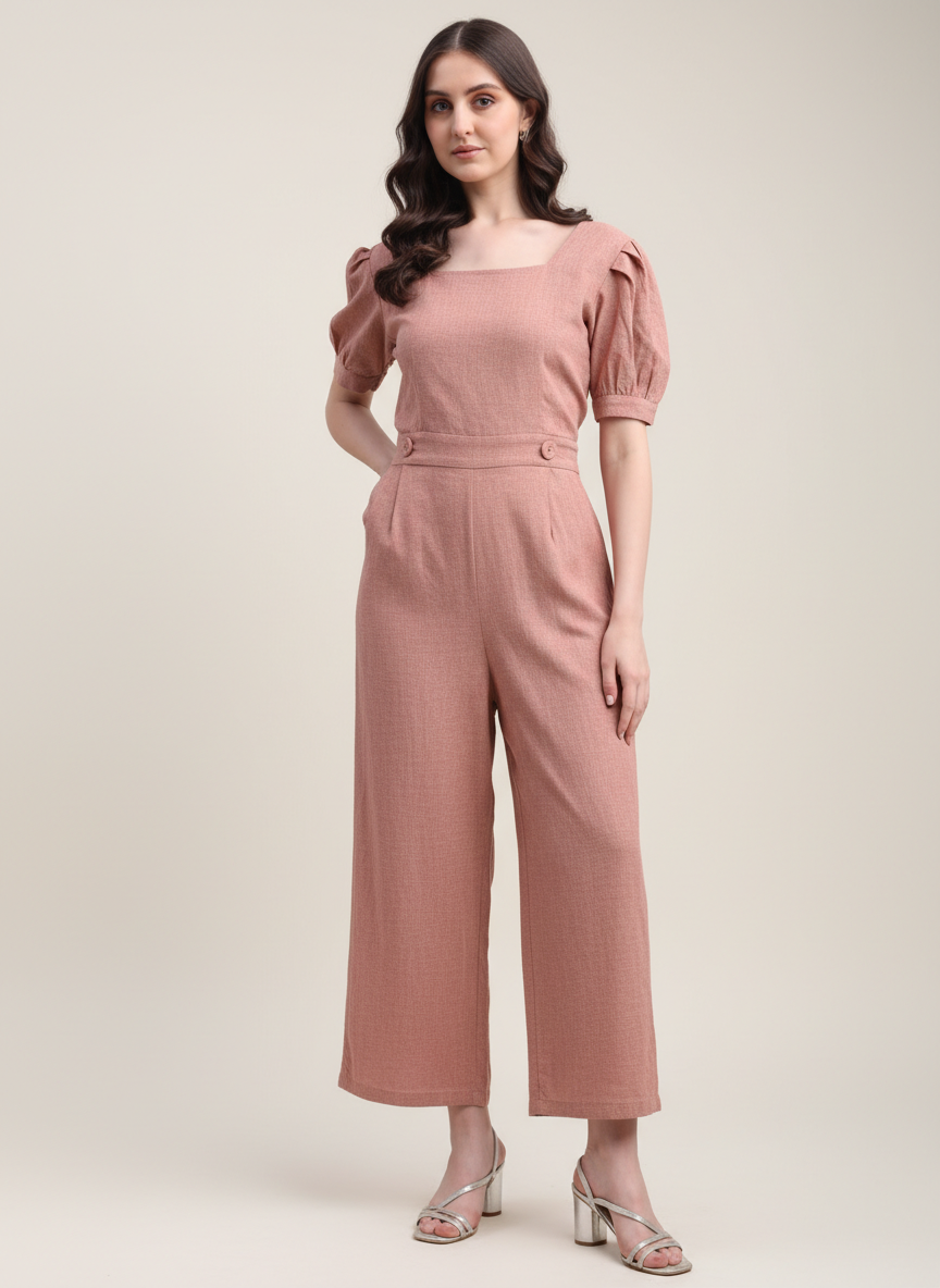 Pleated Sleeve Casual Jumpsuit