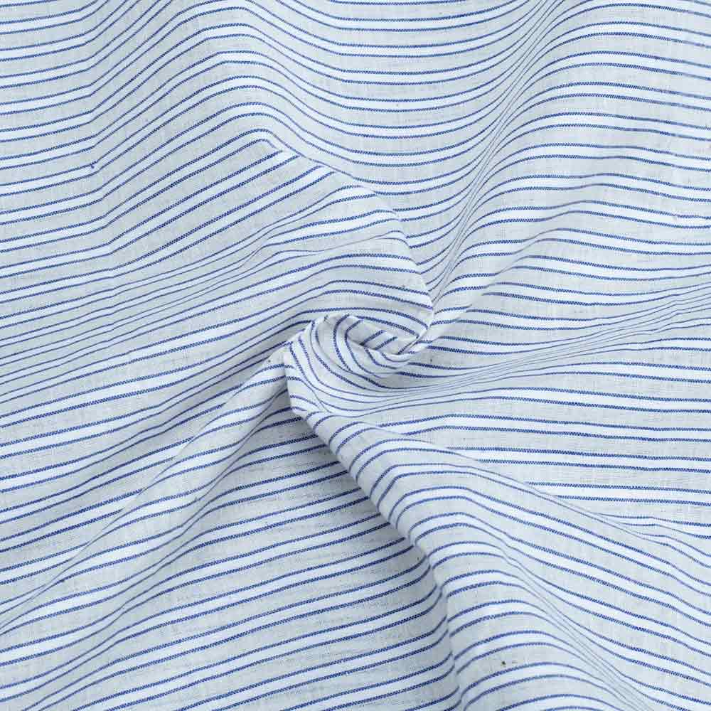 Stripe Grey White & Blue Pure Cotton 62 GSM Handwoven Fabric