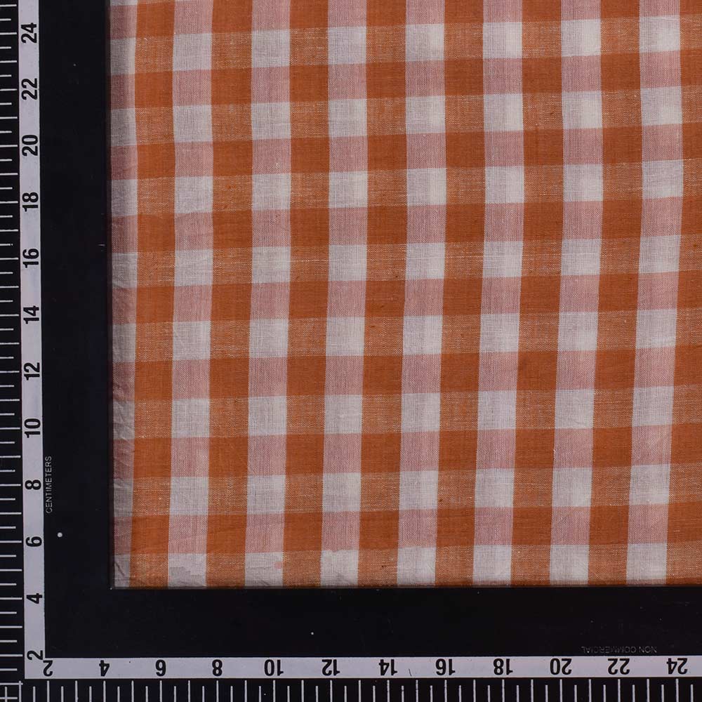 CHECK ORANGE & PINK PURE COTTON 72 GSM HANDWOVEN FABRIC