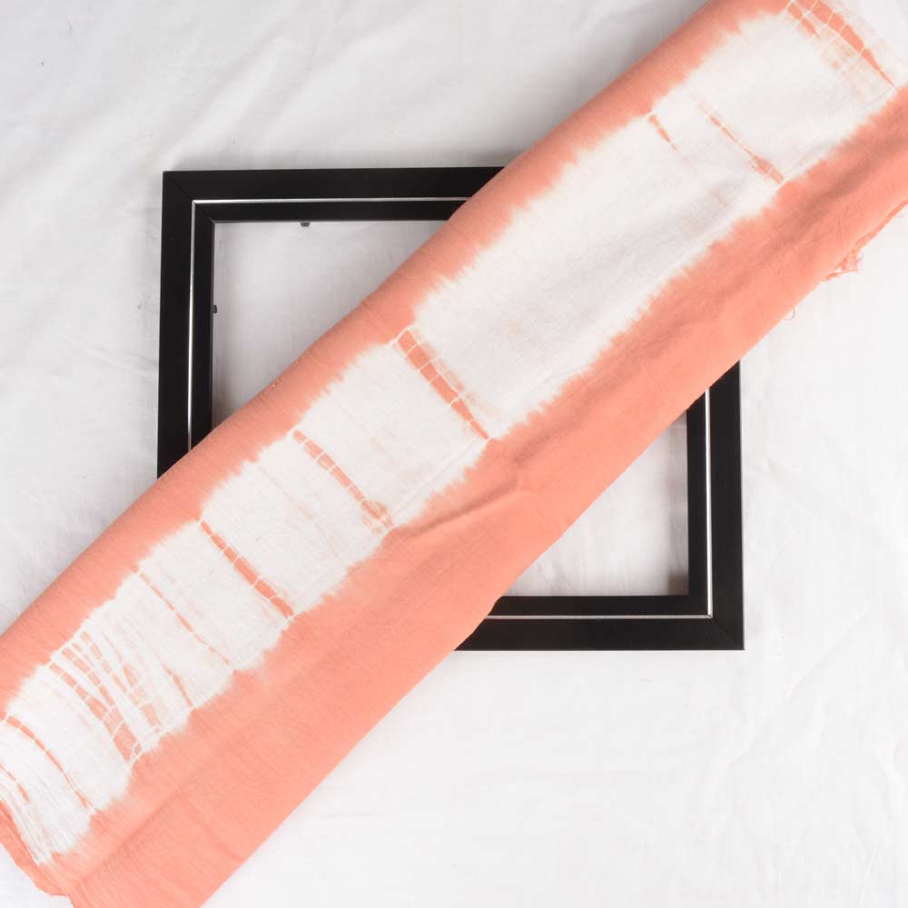 ABSTRACT PEACH WHITE TIE DYE KHADI COTTON 110 GSM HANDWOVEN FABRIC