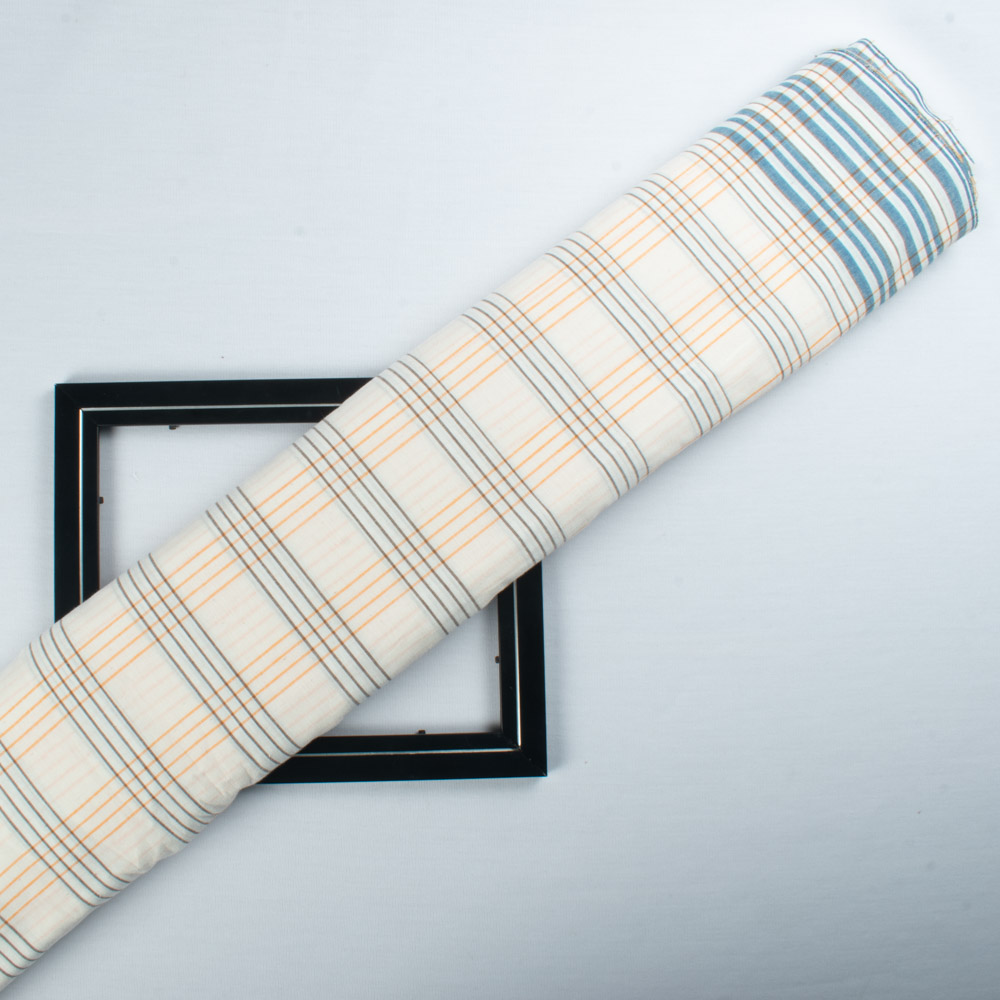 Check White Blue Yellow Pure Cotton 100 GSM Handwoven Fabric