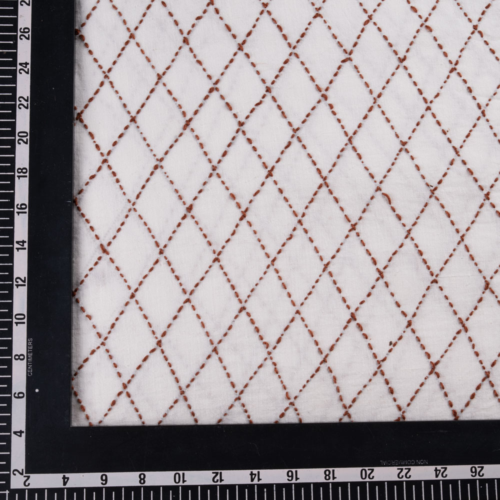 Khadi cotton fabric with Kantha embroidery in a diamond pattern