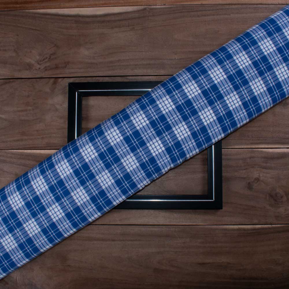 Check White Blue Pure Cotton 90 GSM Handwoven Fabric