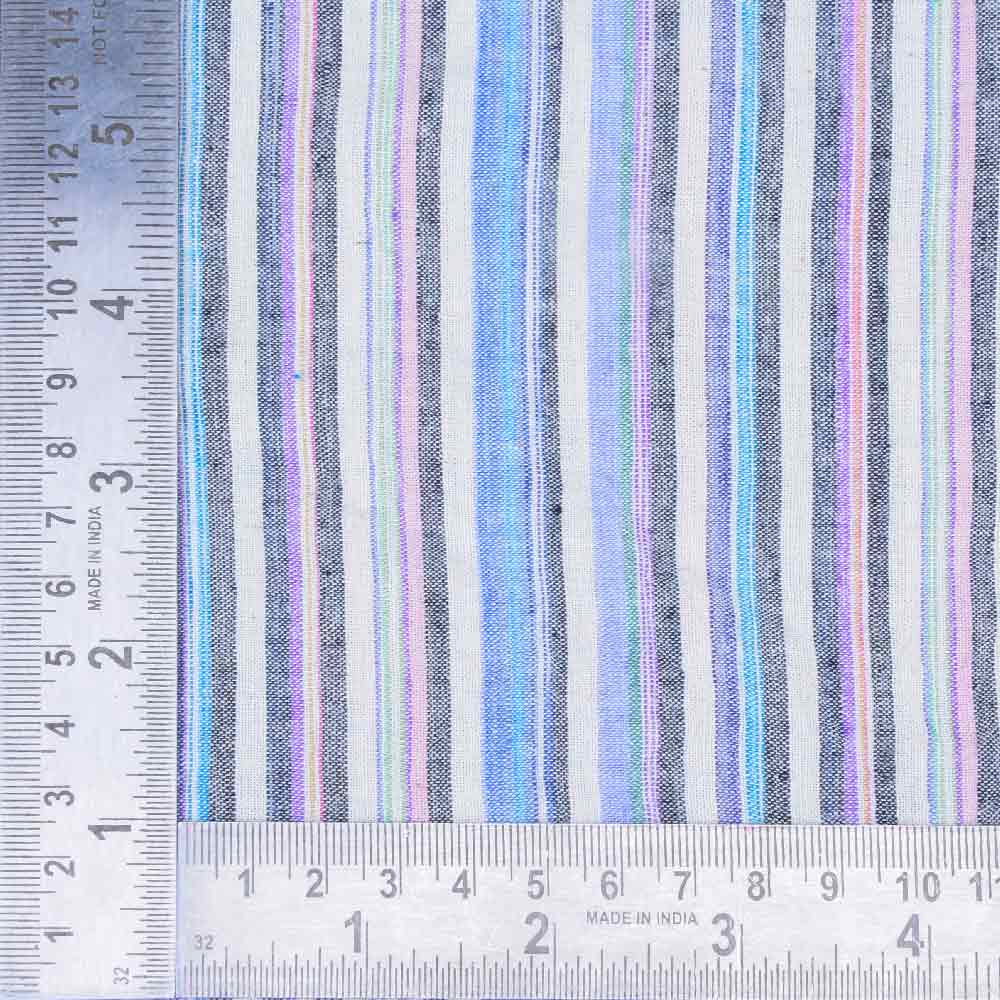 STRIPE PURPLE MULTICOLOUR KHADI COTTON 125 GSM HANDWOVEN FABRIC