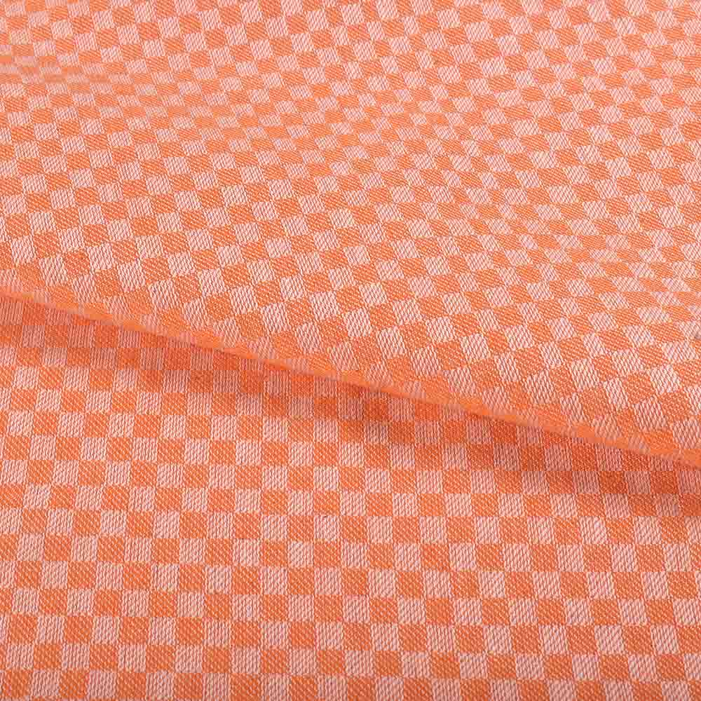 CHECK WHITE & ORANGE TWILL PURE COTTON 100 HANDWOVEN FABRIC