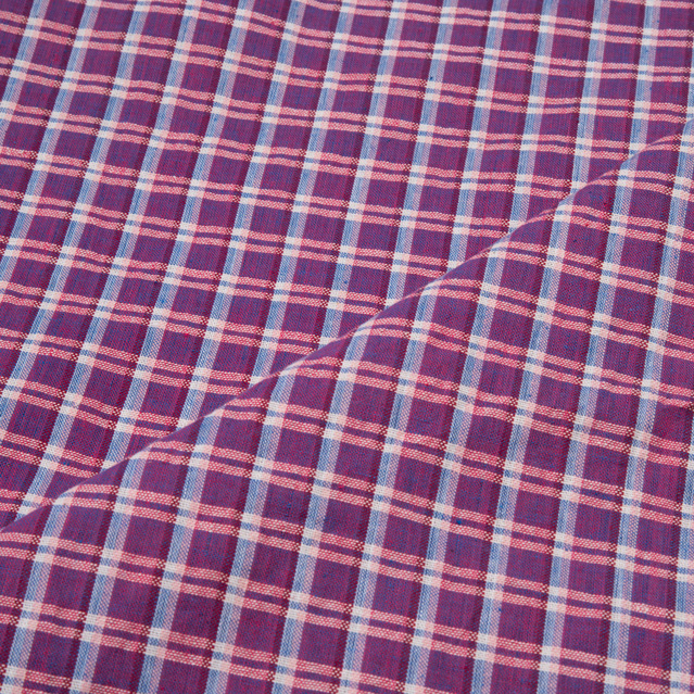 CHECK PURPLE PURE COTTON 110 GSM HANDWOVEN FABRIC