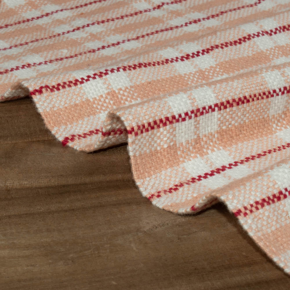 CHECK PINK PURE KHADI FABRIC - 152 GSM HANDSPUN & HANDWOVEN