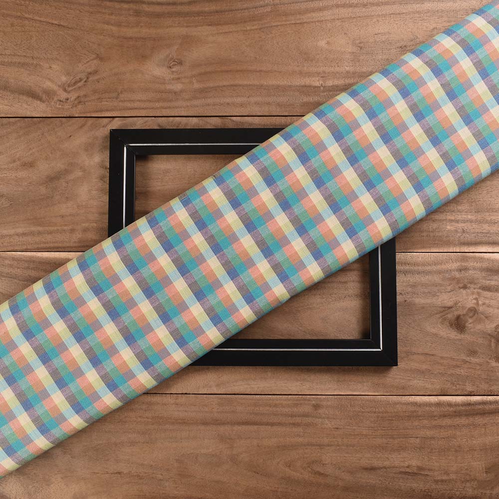 Check Multicolour Pure Cotton 100 GSM Handwoven Fabric 464