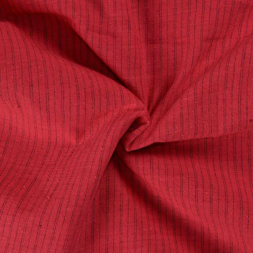 Pinstripe Red Khadi Cotton 103 GSM Handwoven Fabric