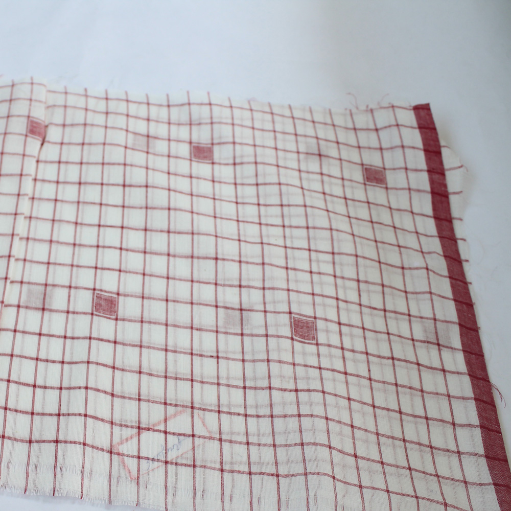 GEOMETRIC CHECK CREAM & RED JAMDANI PURE COTTON 55 GSM FABRIC 20