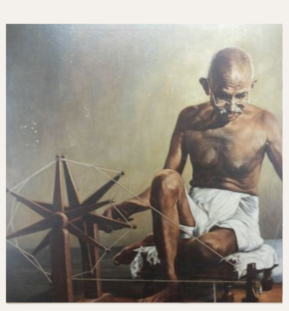 Mahatma Gandhi With Khadi Charkha