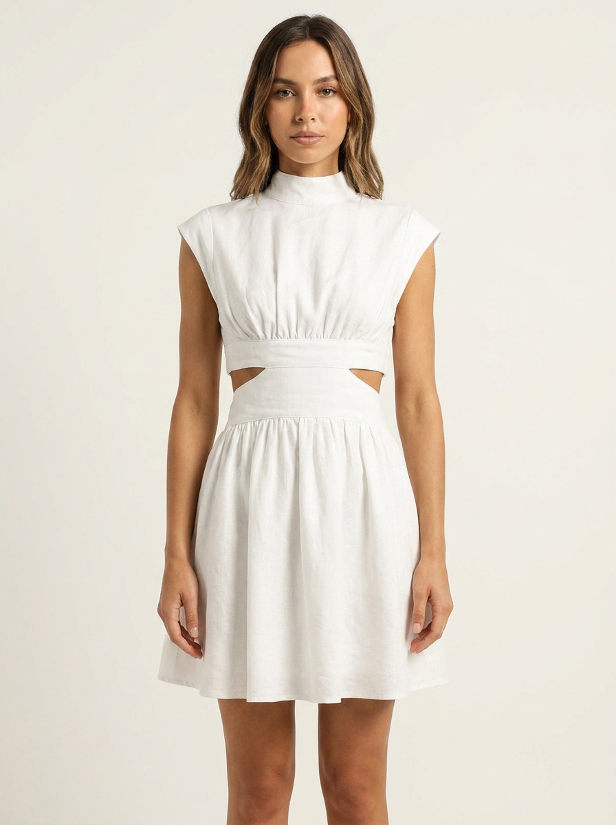 Gathered Dress With Waist Cutouts