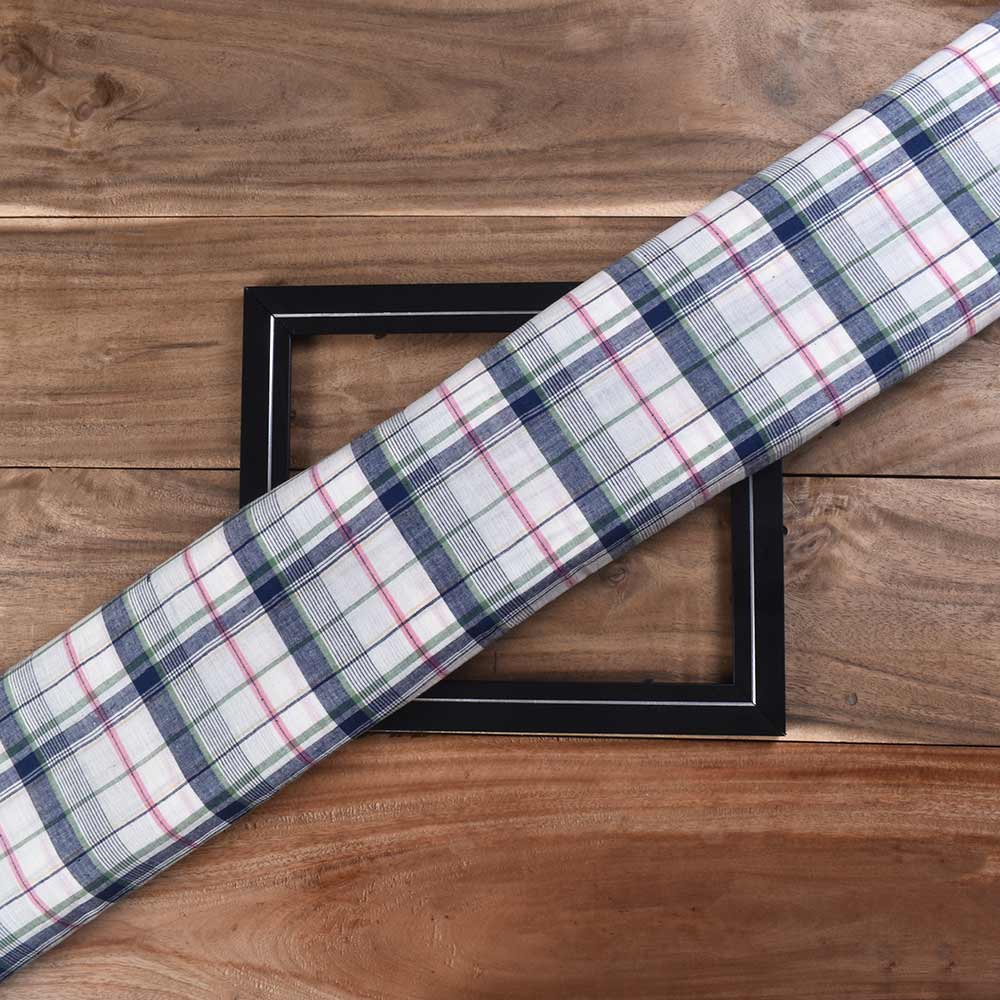 Check Multicolour & White Pure Cotton 66 GSM Handwoven Fabric