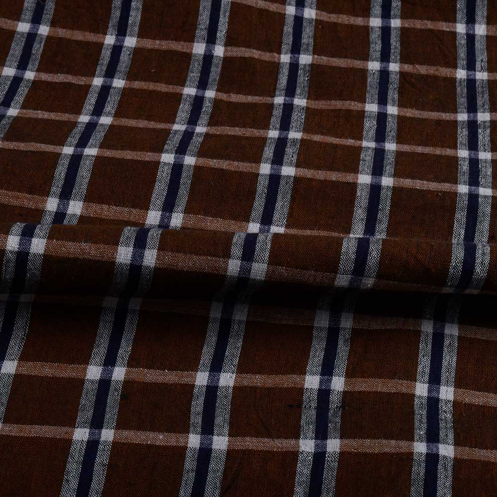 CHECK BROWN PURE COTTON 102 GSM HANDWOVEN FABRIC