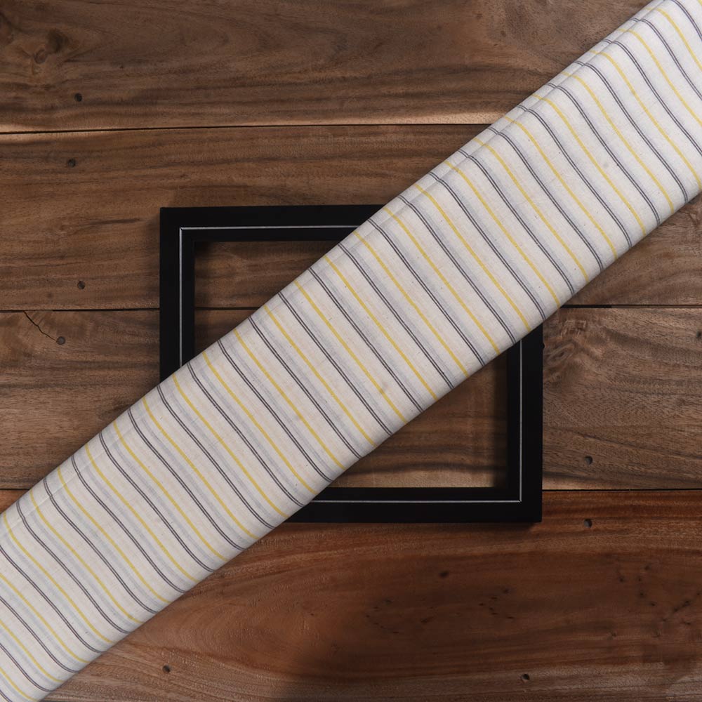 Stripe Yellow & Black Khadi Cotton 65 GSM Handwoven Fabric