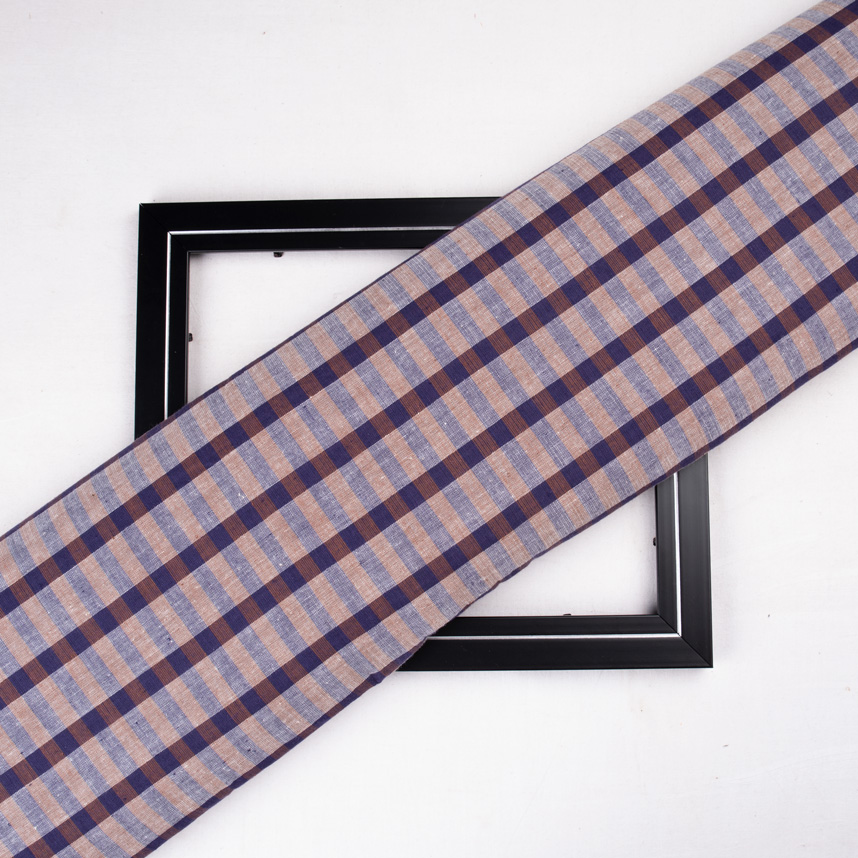 Check Blue & Brown Pure Cotton 96 GSM Handwoven Fabric