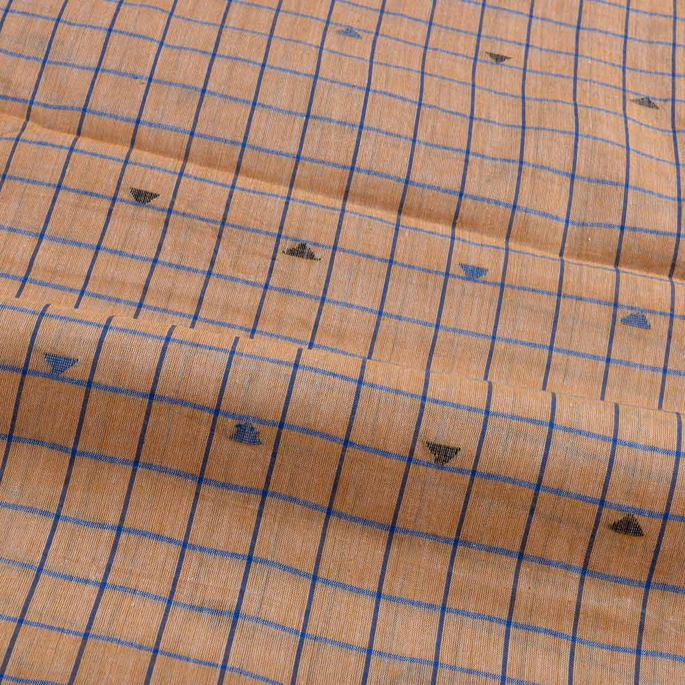GEOMETRIC CHECK ORANGE & BLUE JAMDANI PURE COTTON 54 GSM HANDWOVEN FABRIC