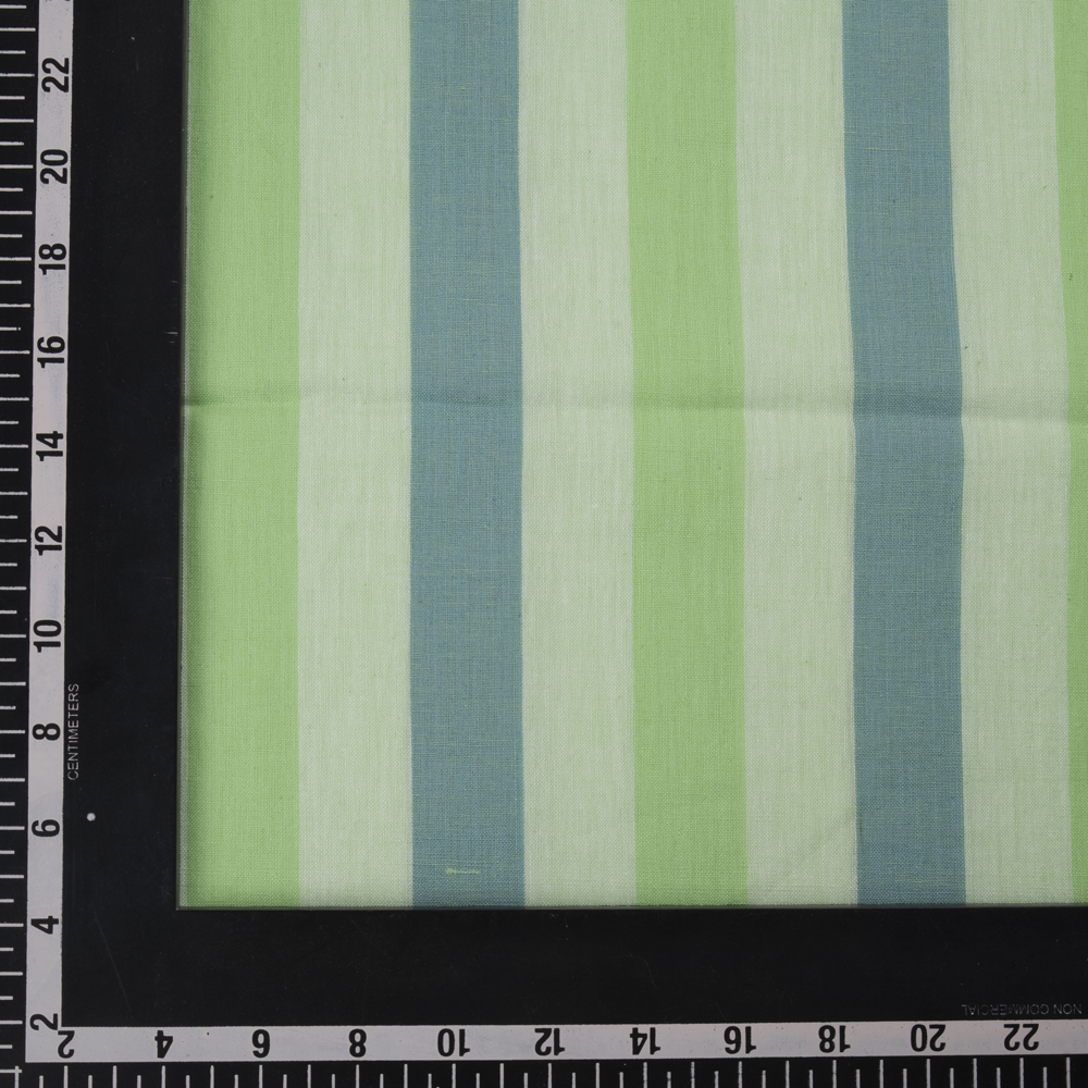 STRIPE BLUE & GREEN PURE COTTON 88 GSM HANDWOVEN FABRIC 199