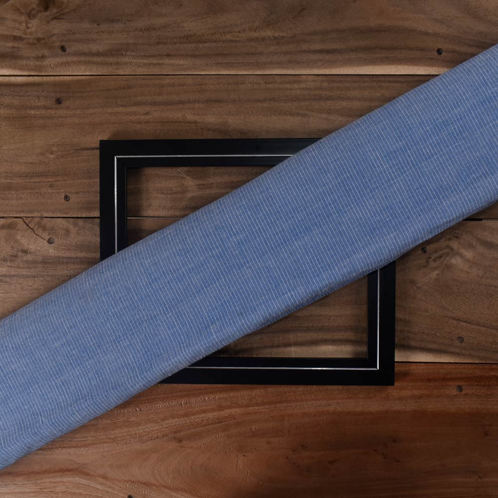 Stripe Blue Pure Cotton 64 GSM Handwoven Fabric
