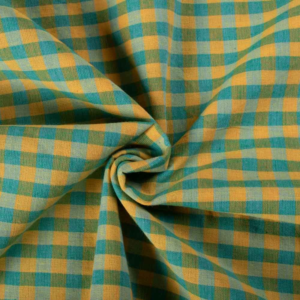 Check Yellow & Green Pure Cotton 100 GSM Handwoven Fabric