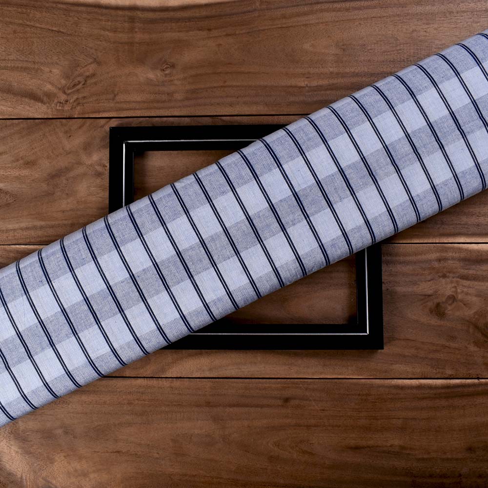 Check Blue Black Pure Cotton 120 GSM Handwoven Fabric