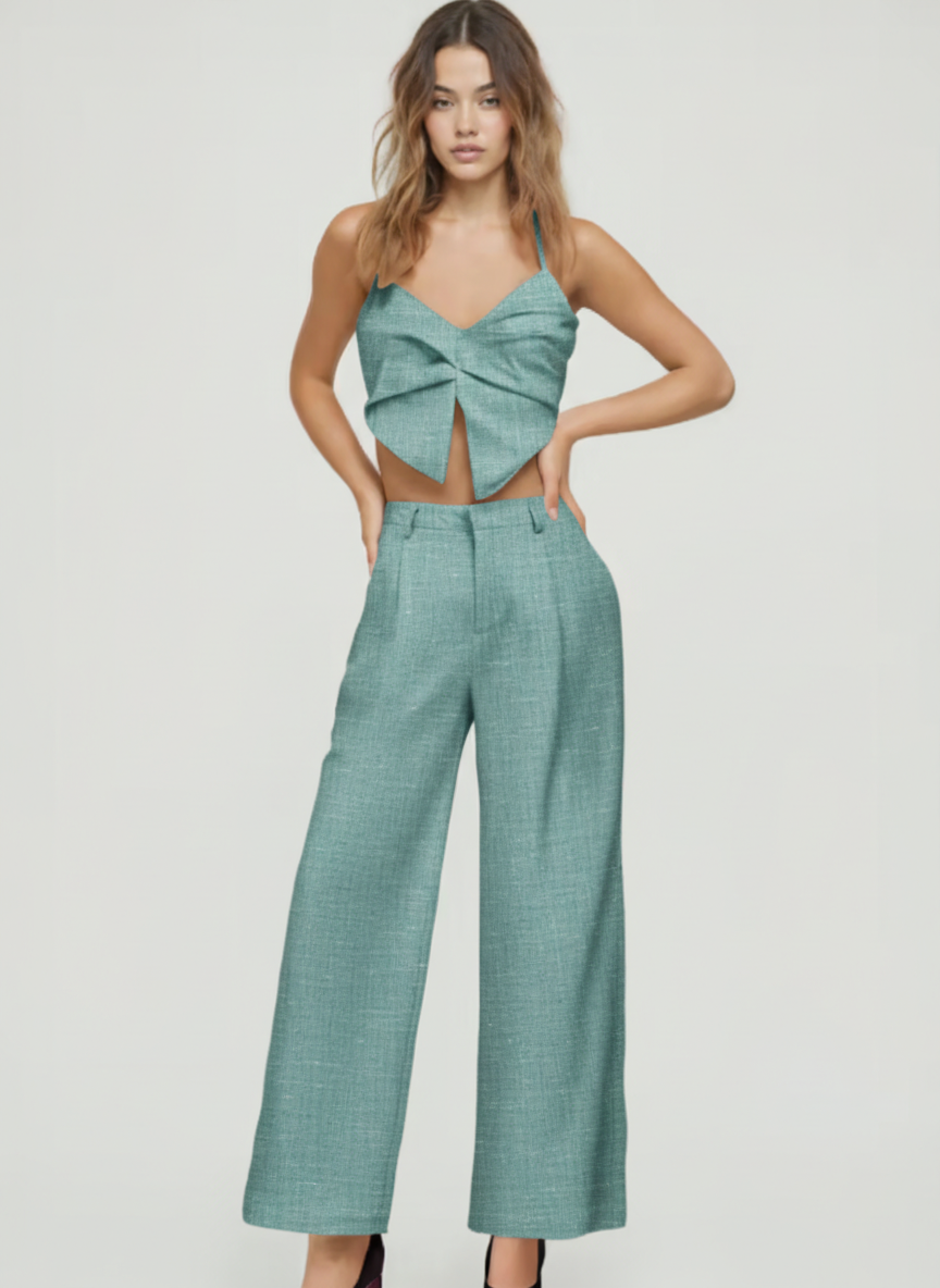 Asymmetric Crop Top & Pants Co-ord Set