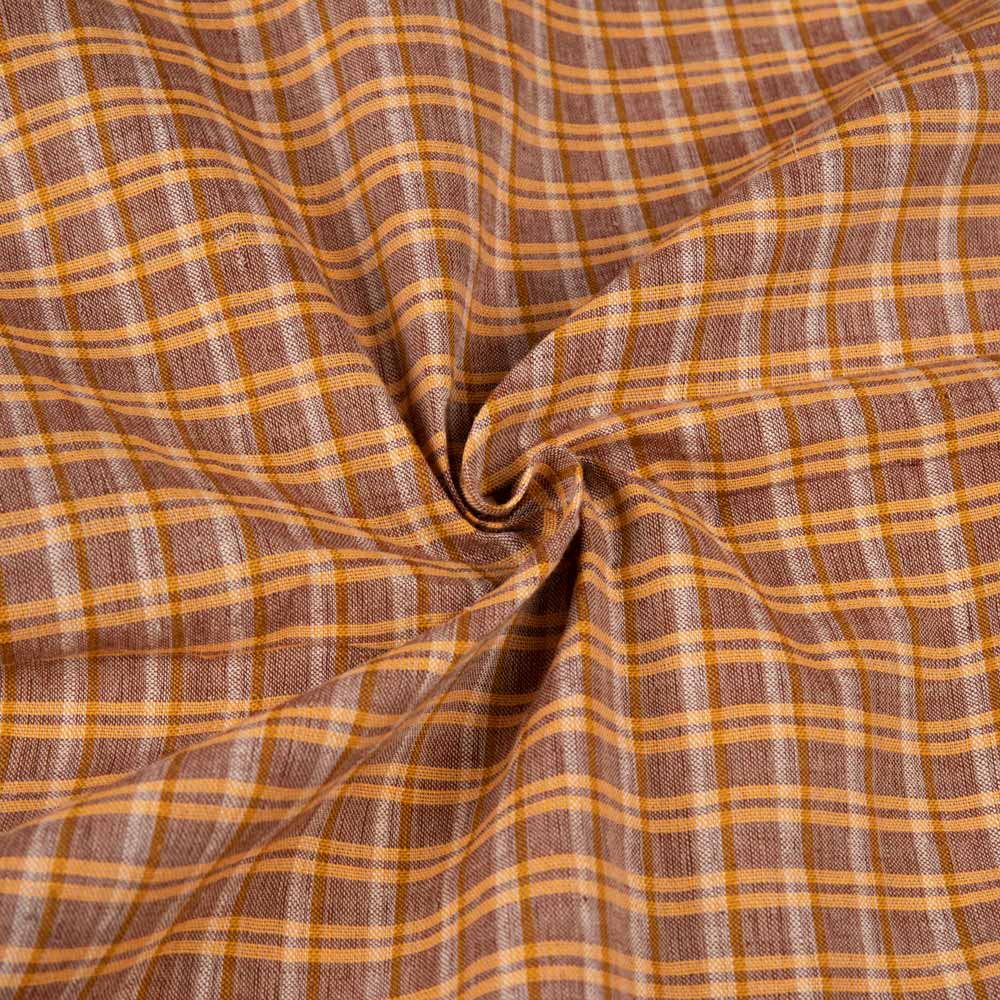 Check Brown Pure Cotton 112 GSM Handwoven Fabric