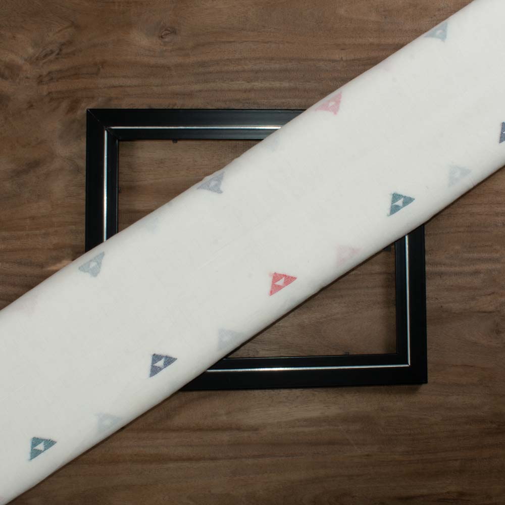 Triangle White Base Jamdani Pure Cotton 55 GSM Handwoven Fabric 61