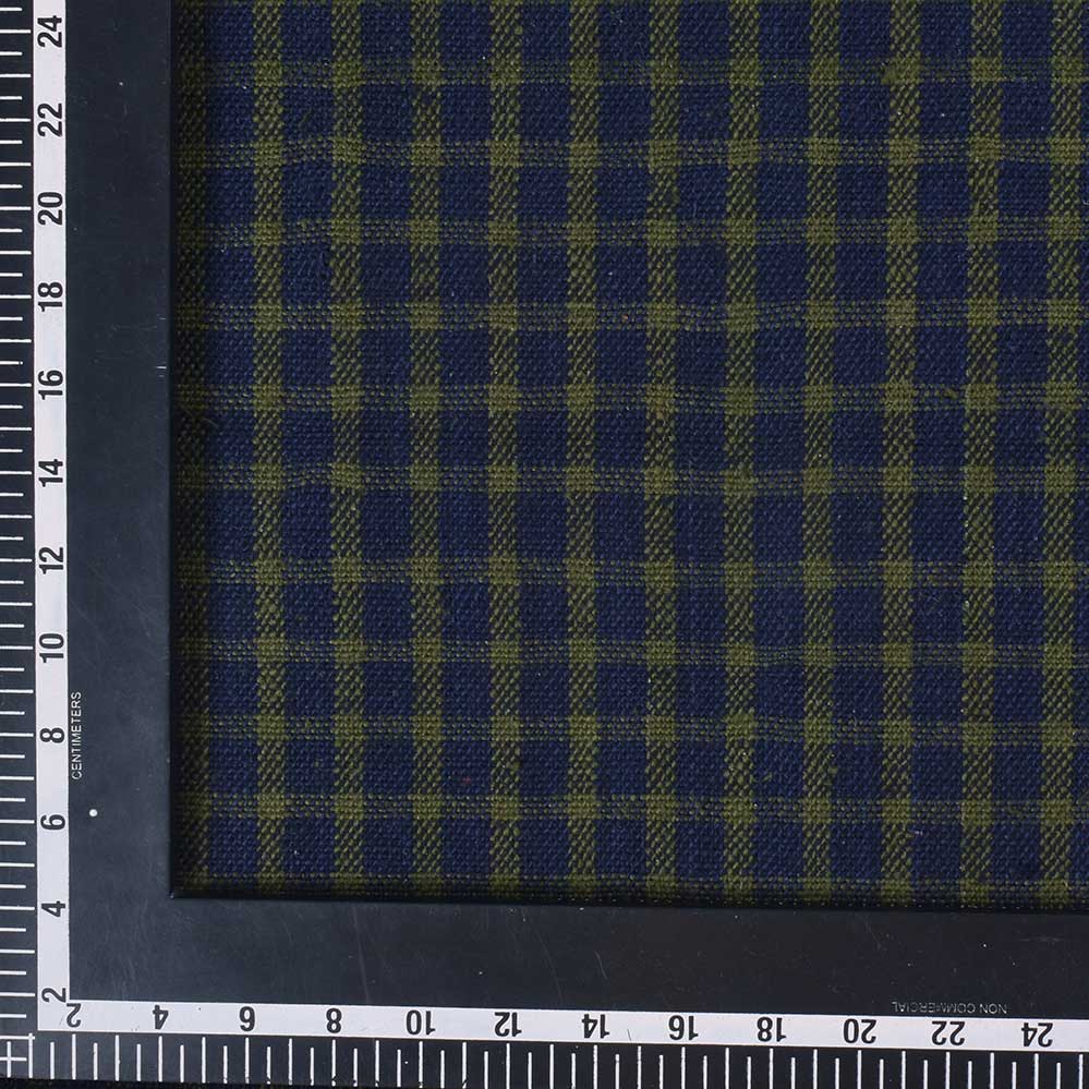 CHECK NAVY & OLIVE PURE KHADI 260 GSM HANDWOVEN FABRIC