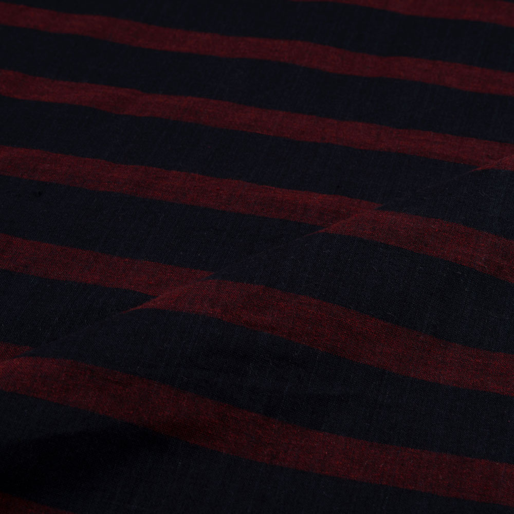 STRIPE BLACK & MAROON PURE COTTON 77 GSM HANDWOVEN FABRIC