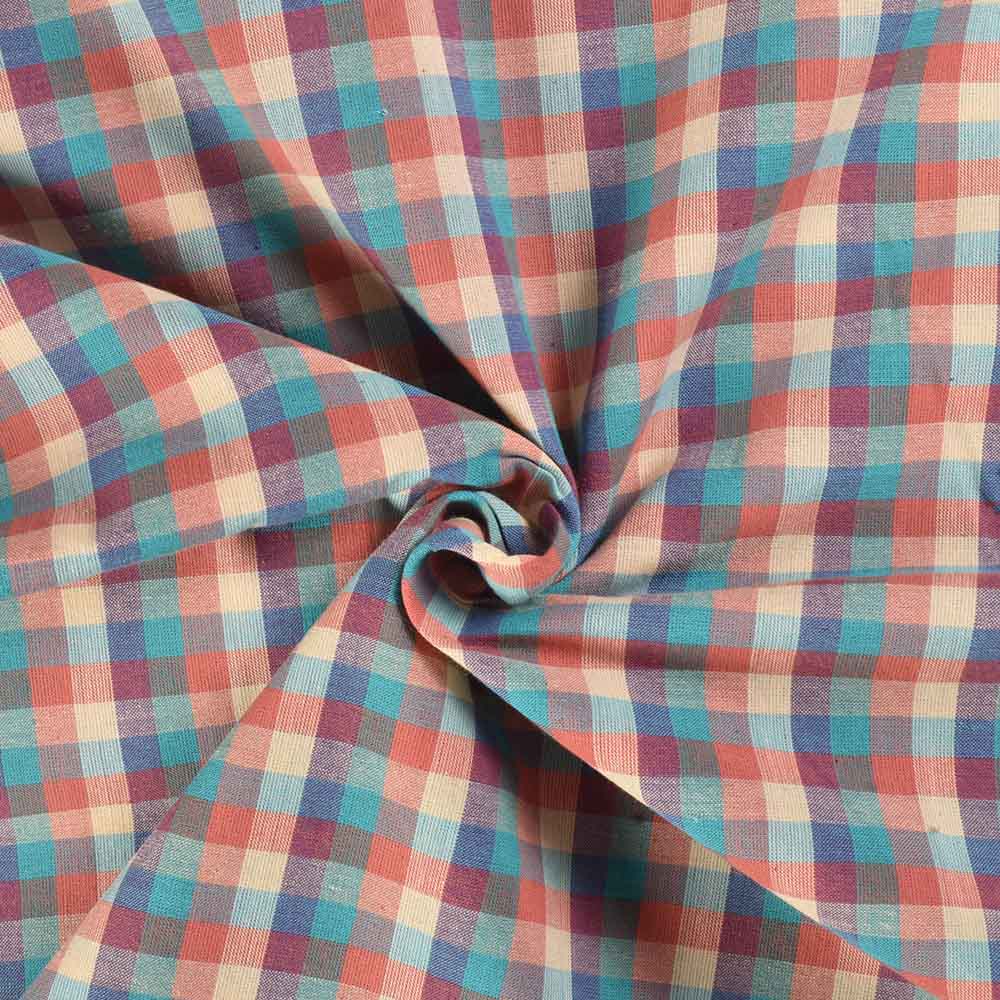 Check Multicolour Pure Cotton 96 GSM Handwoven Fabric 471
