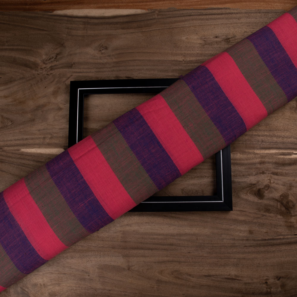 Stripe Multicolour Pure Cotton 97 GSM Handwoven Fabric