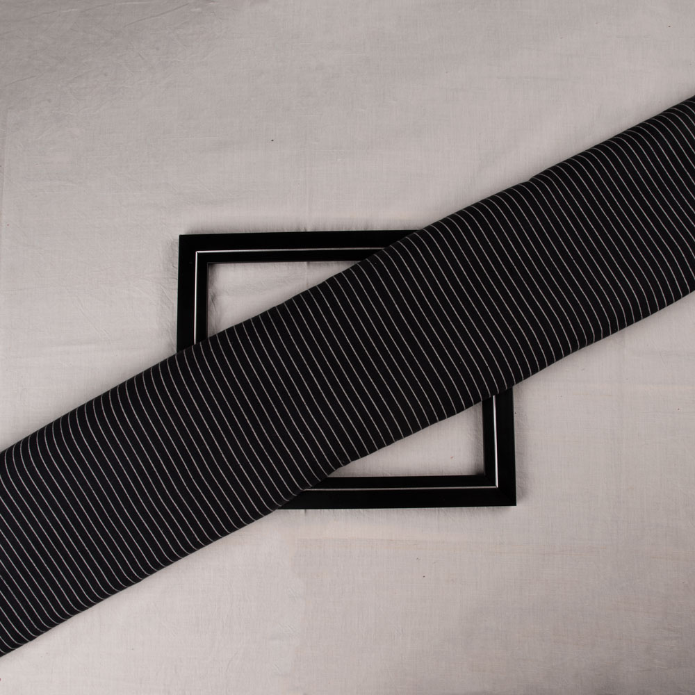 Pinstripe Black Pure Cotton 100 GSM Handwoven Fabric
