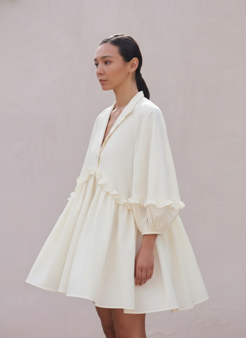 Gathered Dress With Ruffles