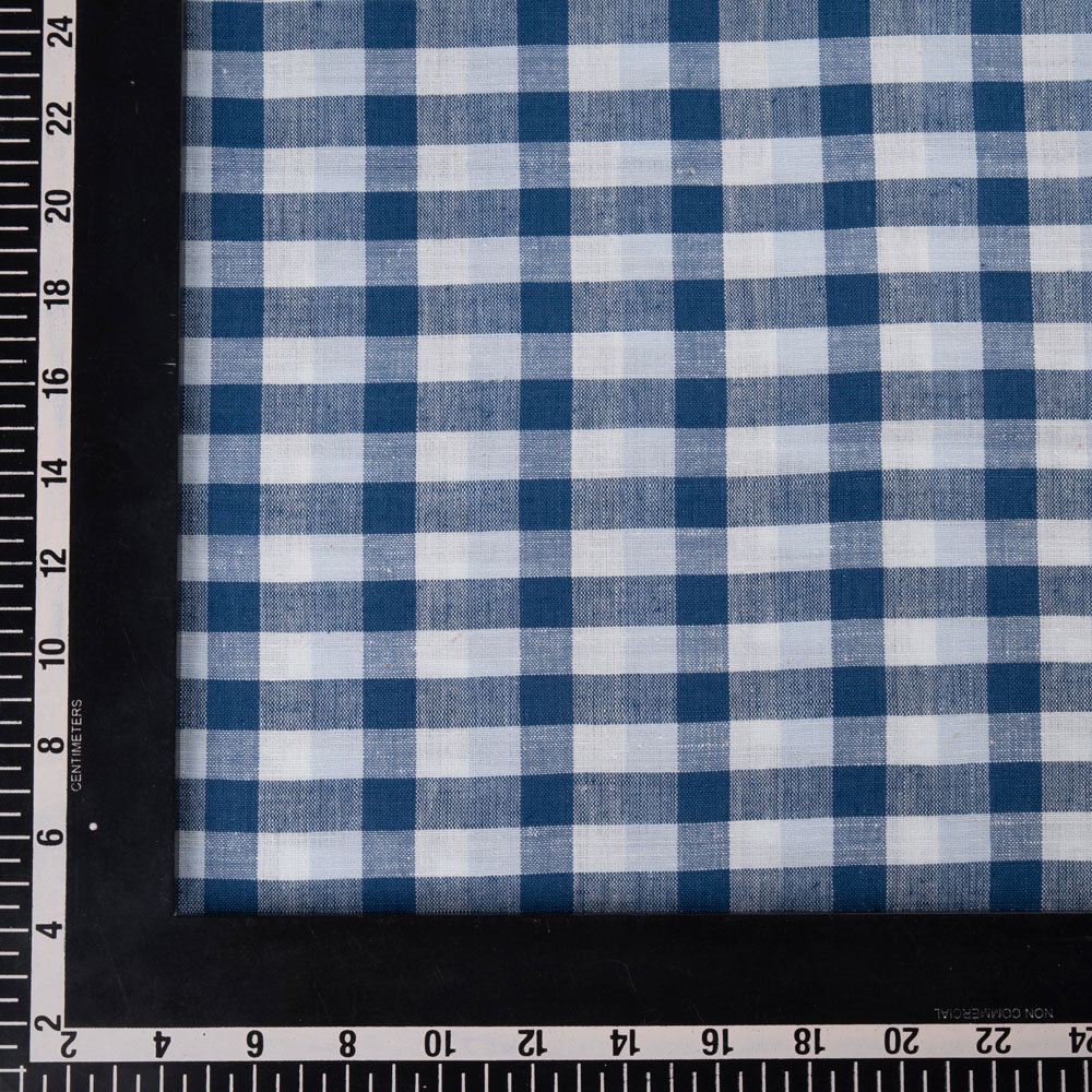 CHECK WHITE & BLUE KHADI COTTON 118 GSM HANDWOVEN FABRIC