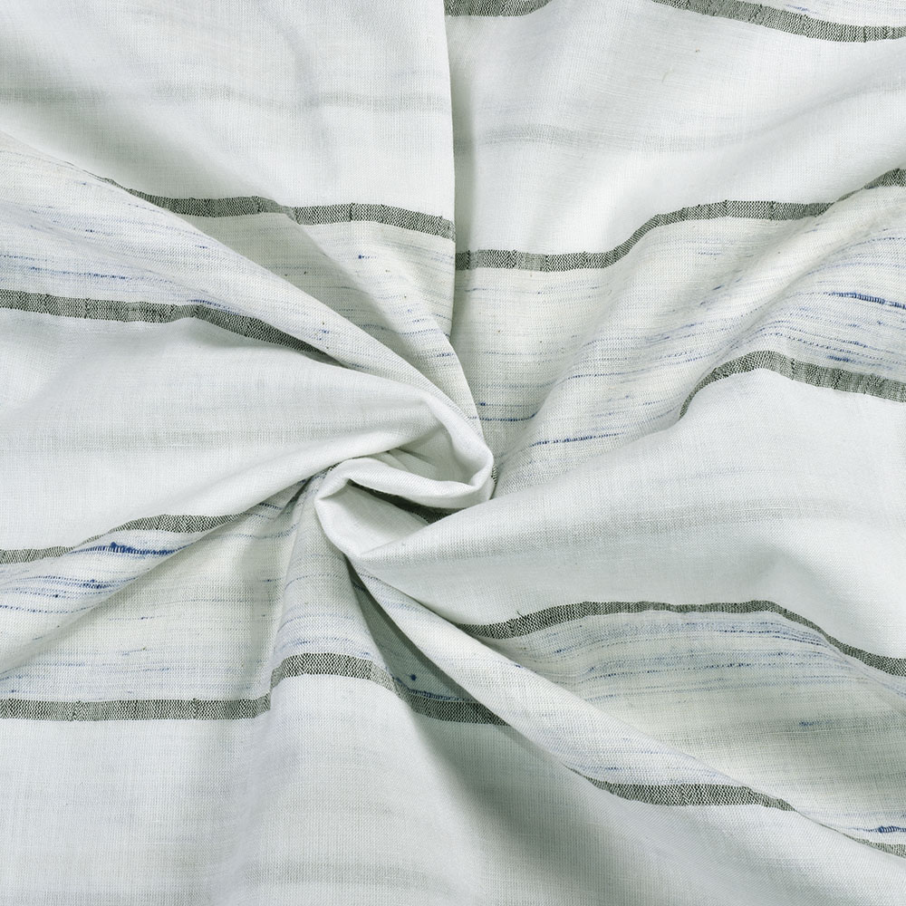 Stripe White Black Futki Linen Cotton 120 GSM Handwoven Fabric