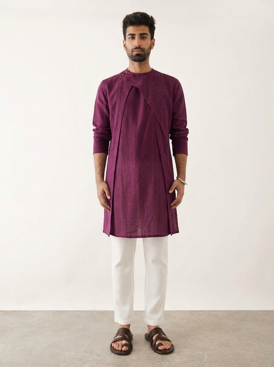 Layered Men's Kurta With High Neck