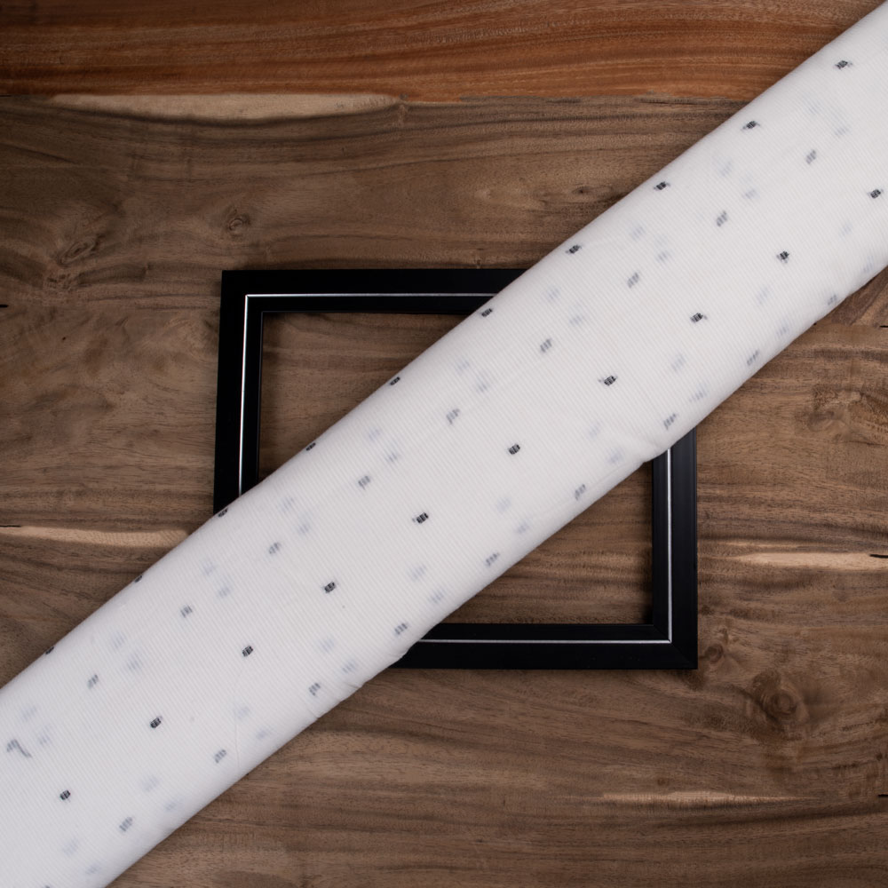 Geometric Rib White Jamdani 52 GSM Handwoven Cotton Fabric