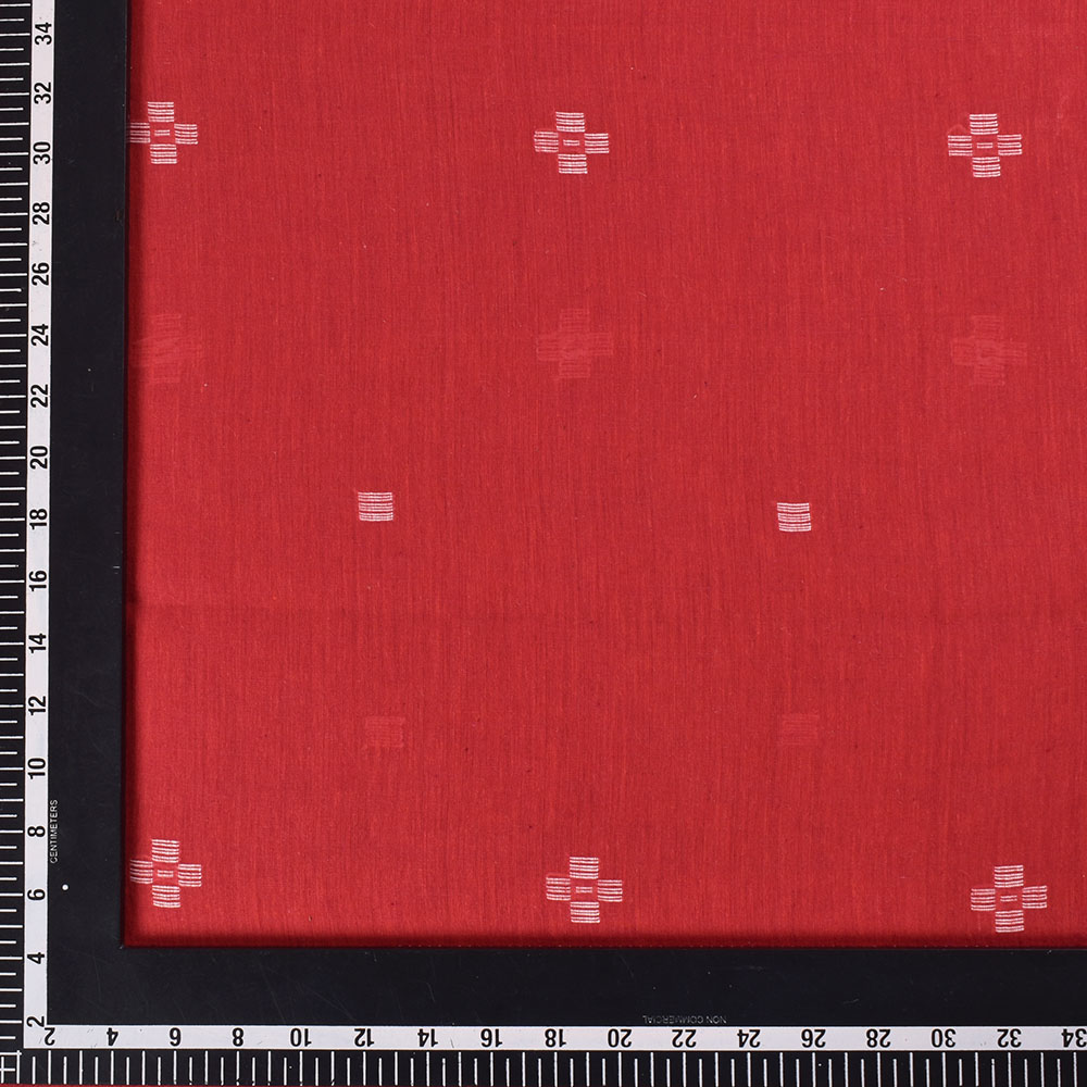 GEOMETRIC RED JAMDANI PURE COTTON 56 GSM HANDWOVEN FABRIC 305